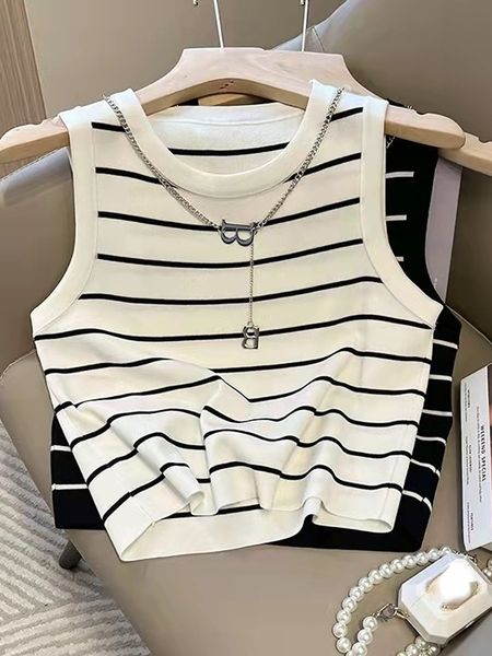 Tanques femininos Camis Spring Summer Summer listrado com malha sem mangas Top Top Tank S Tank S para mulheres Corset branco 230509