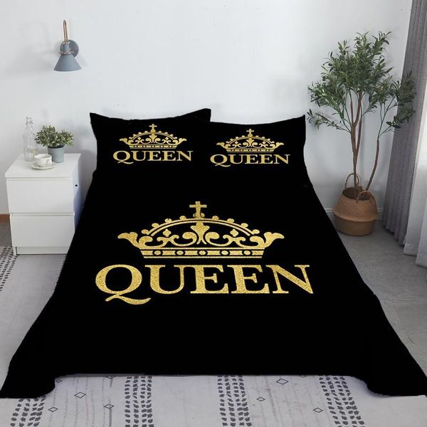 Set Queen Crown Schwarzes Bettlaken-Set, 3D-gedrucktes Bettlaken mit Kissenbezug, 2/3-teilige Bettwäsche für Erwachsene und Kinder, King-Size-Größe