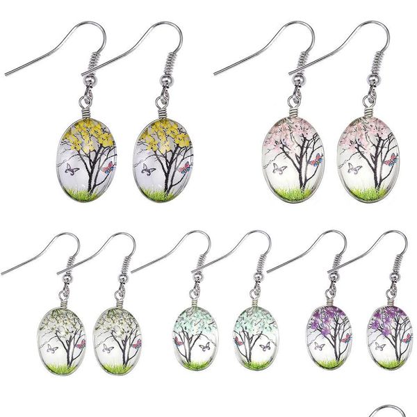 Fascino Moda Fiore Secco Ciondola Orecchino Fiori Secchi Orecchini Vetro Palla Ovale Albero Della Vita Orecchino A Goccia Regalo Di Gioielli Creativi Dhgarden Dhhx7