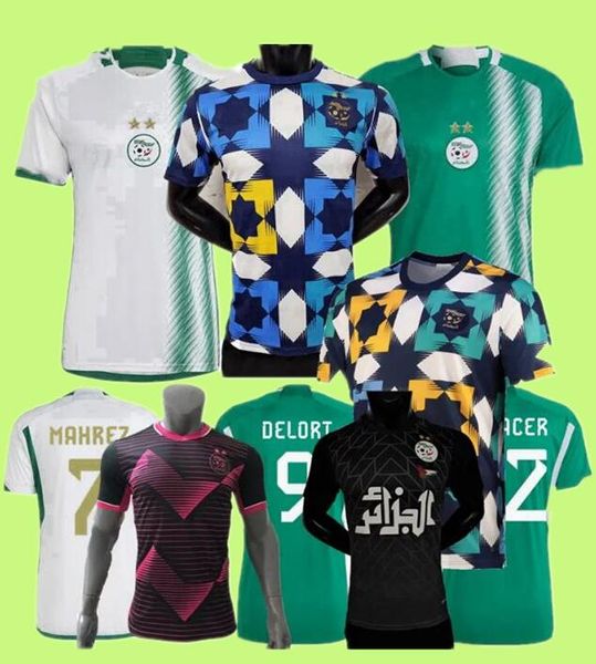 Giocatore Tifosi 2022 2023 2024 Maglia da calcio Algeria Due stelle OUNAS BENTALEB MAHREZ BELAILI SLIMANI BENNACER BENSEBAINI Maglia da calcio da allenamento della squadra nazionale BB