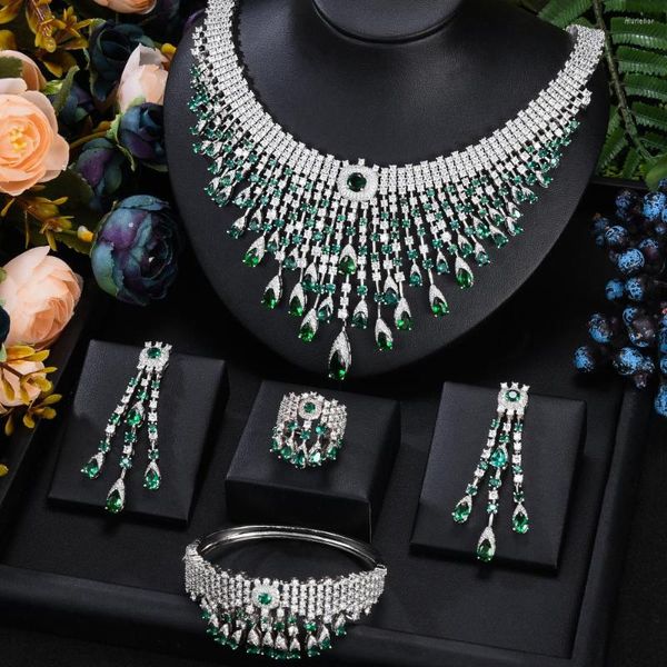 Halskette Ohrringe Set Siscathy Klassischer Luxus Zirkon Hochzeitskleid Schmuck Für Frauen Mode Braut Verlobungsfeier Kostüm Zubehör