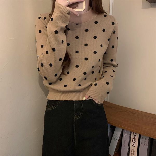 Frauenpullover 2023 Winter Lose Rundkragen Languid Lazy Wind Frau Pullover Preppy Style Weibliche Studenten Kleidung Polka Dot Lady Knit Pul