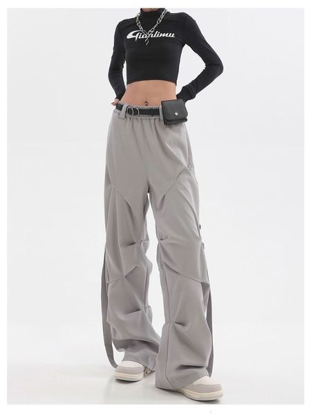 Женские штаны Capris Houzhou Techwear Hippie Grey Cargo Parachute Pants Women y2k Harajuku Streetwear Негабаритная черная шлишка брюки Kpop Широкие брюки 230510