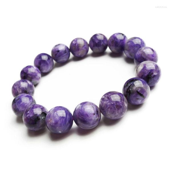 Strand 12.5mm Genuine Natural Purple Charoite Crystal Charm Bracelet Women Female Stretch Round Beads Charming Just One