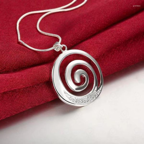 Ketten 925 Sterling Silber Zirkon Runde Spiral Anhänger Halskette 16-30 Zoll Kette für Frau Mann Charme Hochzeitsschmuck