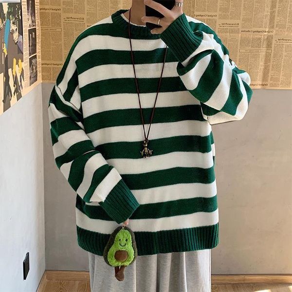 Maglioni da uomo Maglione a righe Uomo Donna Stile Hong Kong Tendenza coreana Allentato O-Collo Autunno Inverno Grunge Personalità Harajuku Pullove