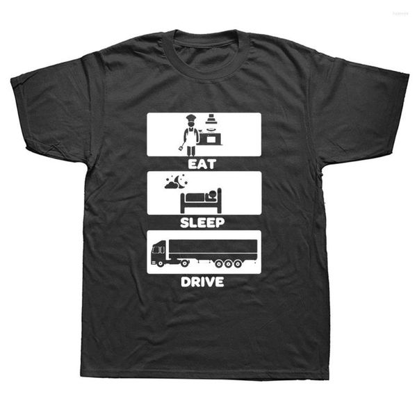 Erkek Tişörtleri Yenilik Eat Sleep Drive Trucker T-Shirt Mens Kısa Kollu Sokak Giyim Hip Hop Baskılı Top Tees