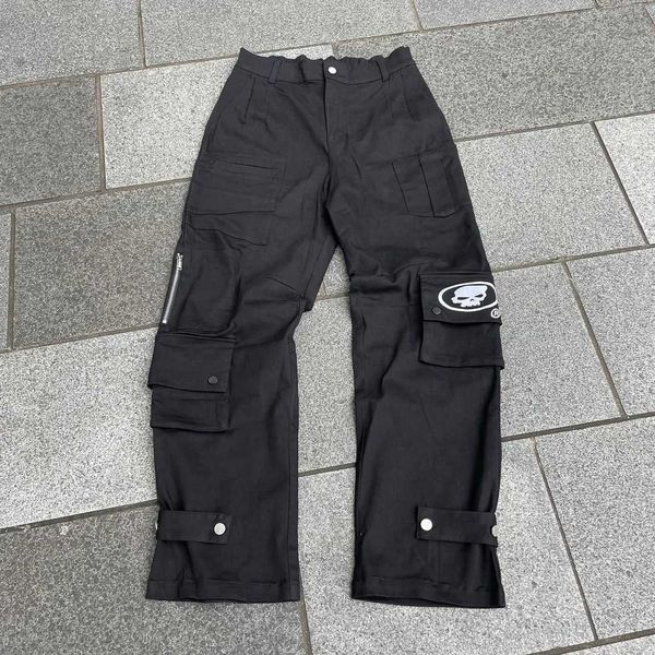 Calça masculina y2k cargo calça harajuku hip hop crull impressão calça preta folga joggers homens 2023 novas calças de perna larga de rocha de rocha de streetwear g230510