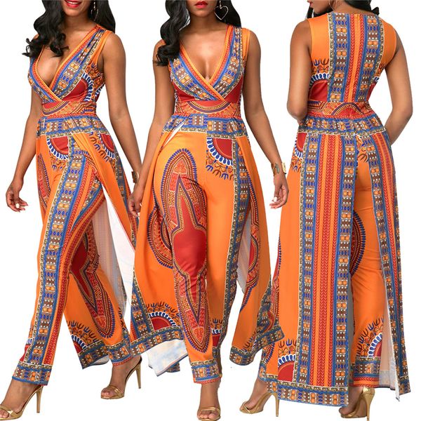 Etnik kıyafet artı boyutu Dashiki Afrika tulumları Kadınlar için elbise üst ve pantolon seksi derin vneck parti pelerin ankara elbiseler 230510