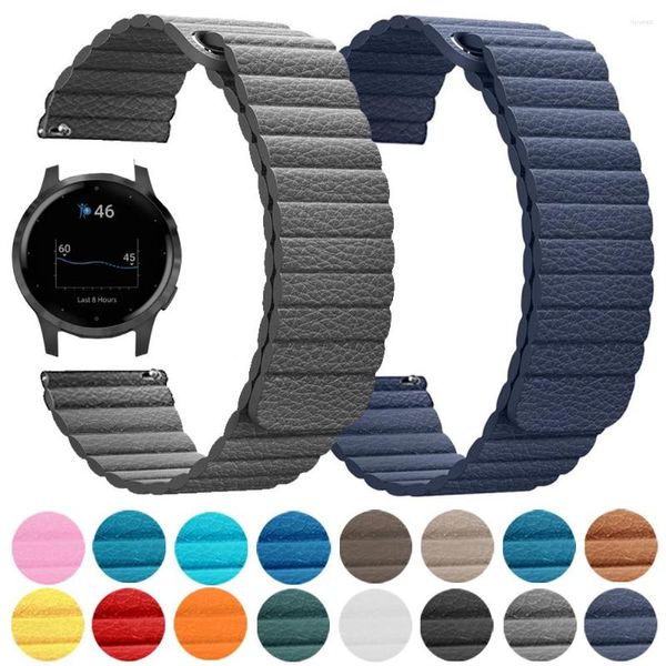 Assista Bands 20mm 22mm Luz de couro Correia para Garmin Venu 2 m² Garminmove 3 GarminActive Vivoactive 4 Banda Pulseira Bandas de vigia magnéticas