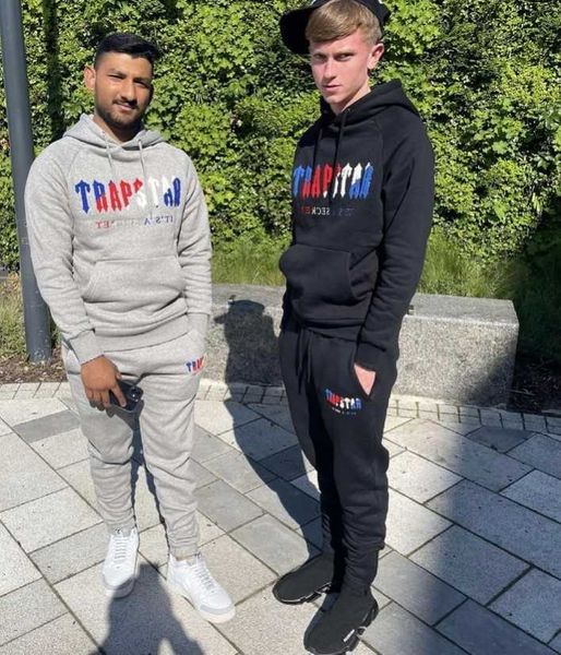 Designer Roupas Mens Moletons Tracksuits Hoodies High Street Minority Rap Tendência Marca Trapstar Azul Toalha Vermelha Bordado Hoodie Solto Calças Casuais Pullov