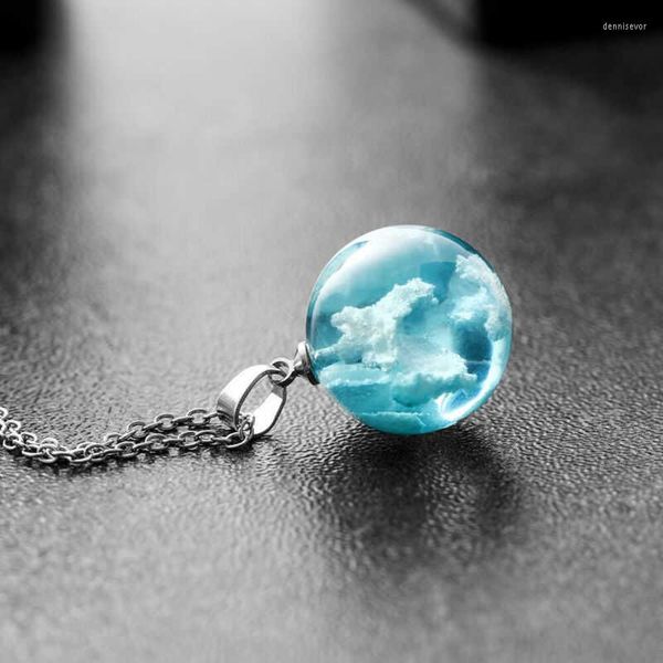 Colares pendentes Clouds White Gift Terrarium Nous Sky Resina Bala de vidro azul de colar de jóias lindo