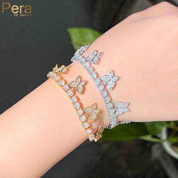 Charm-Armbänder Pera Eleganter Schmetterling Zirkonia Goldfarbe Einstellbare Größe für Damenmode Party Handschmuck B038