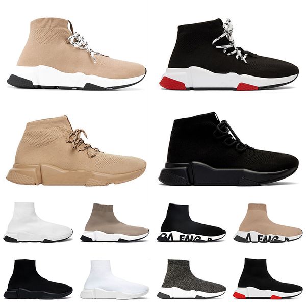 2023 Treinadores de velocidade de alta qualidade Treinadores Designer Sapatos Homens Mulheres Sapras bege All Black Red Lwhite Graffiti Sole Glitter Luxury Vintage Soakers ao ar livre 36-45