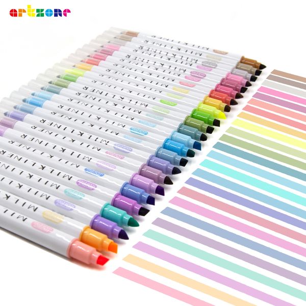 Textmarker, 24-teiliges Pastell-Textmarker-Set, Augenpflege, helle Farbe, Milkliner, Textmarker, fluoreszierender Doppelspitze-Stift für Büro, Schule, 230510