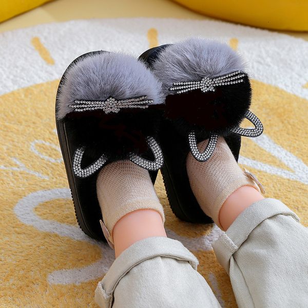 Pantofole Pantofole in cotone per bambini Principessa Warm Kids Winter Cute Cat Cartoon Diamond Scarpe pelose Little Girl Soft Bottom Home Shoes 230510