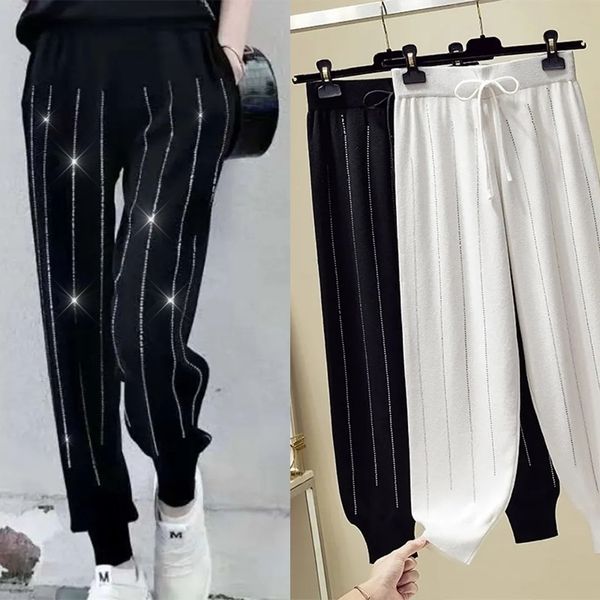 Calças femininas Capris Diamonds Bling Women Feminino Cropped Troushers Fashion Fashion Pants Casual Joggers High Streetwear Harem Pants Reflexivo 230510