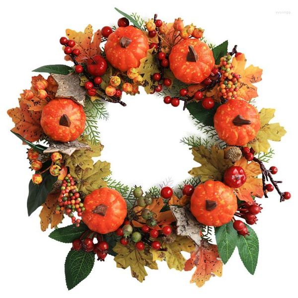 Dekorativer Blumen-Herbst-Kranz für Haustür-künstlicher Ernte-Kürbis-Herbst-Ahorn mit Blättern Kürbis-Beeren