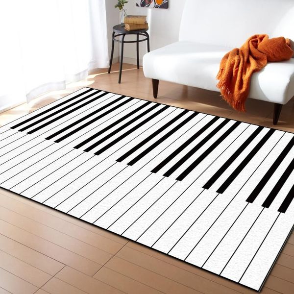 Tappeti Pianoforte Musica per tastiera in bianco e nero per soggiorno Camera da letto Tappeto per bambini Tappeto da gioco per bambini Tappeto grande per la casa stampato in 3D