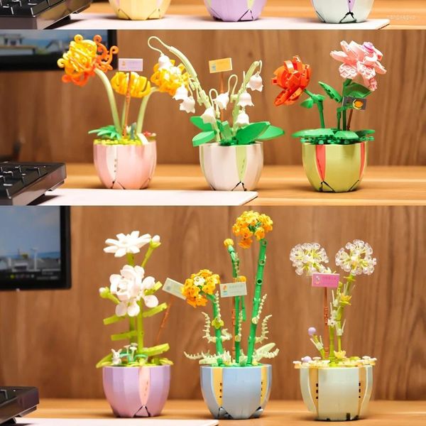Dekoratif çiçekler mini yapı taşları bonsai tuğlalar saksı çiçekleri bitkiler yapım oyuncaklar kızlar için oyuncaklar yetişkin Noel hediyesi