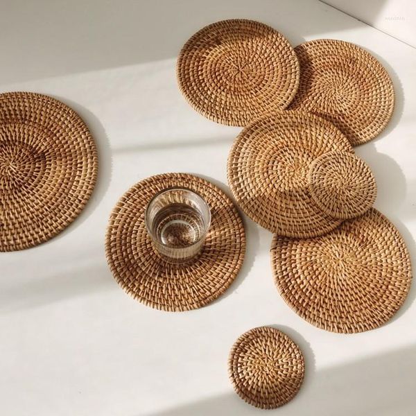 TABELOS MISTAS Missdeer Pot Pad Coffee Placemat Mat Decoration Room Rattan Woven Woven Wicker Handicraft Kitchenware