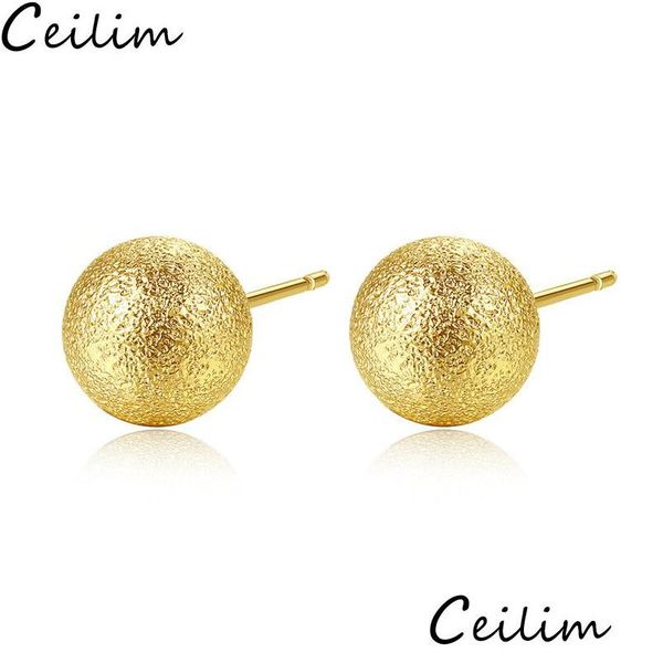 Stud moda Sier Gold Ball Earring Brincos de aço inoxidável Brincos para mulheres com diâmetro de 5 mm a 10mm Jóias de entrega DHGARDEN DHI93