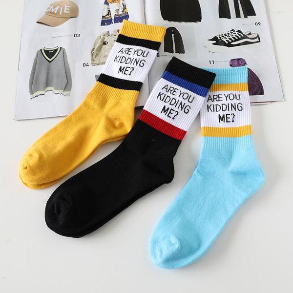 Damensocken Harajuku Lustiger Buchstabe Baumwolle Are You Kidding Me Koreanische Neuheit Designer Skateboard Street Cooles süßes Geschenk Schwarz Blau