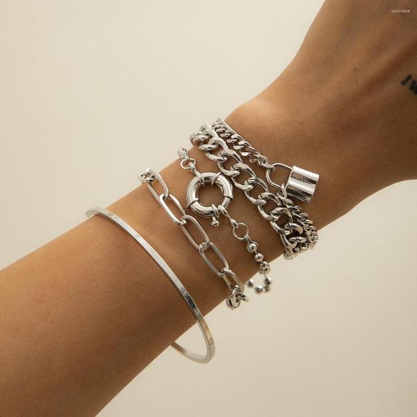 Link Armbänder Zubehör Punk Hip Hop Stil Schloss Schnalle Hand Ornamente Metall Weibliche Mix Und Match Multi- Runde Anzug Armband