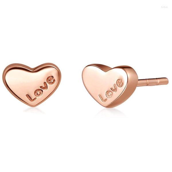 Brincos do garanhão Cartas de amor elegantes do coração AU750 18K Real sólido piercing de ouro rosa genuíno para mulheres jóias de escritório sofisticadas femininas