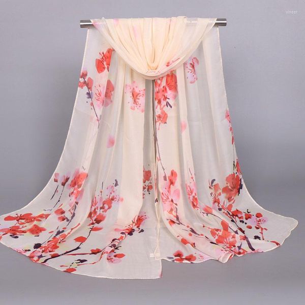 Lenços femininos pêssego flor verão suavizador hijab shawl protetora solar liso de seda lamacos ladrões de chiffon lenço de chiffon da cabeça da cabana da praia