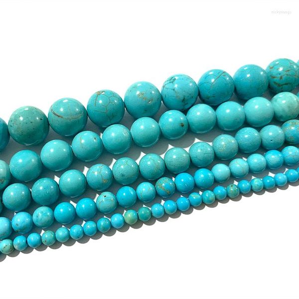 Pedras de pedras soltas Finas de pedra natural redondo turquesa azul para joias fabricando brincos de colar de braceletes DIY 4/6/8/10/12mm