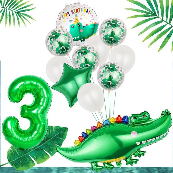 Decorazione per feste 1 set Palloncini foil coccodrillo gigante Safari Animal Bambini Compleanno 32 pollici Numero Paillettes Lattice Globos Home DecorParty