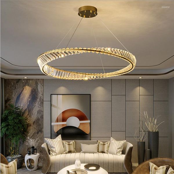 Lâmpadas pendentes pós -moderna Luxo redondo K9 Luzes de cristal led Gold Gold Big Living Room Hang Bedroom El seguidores