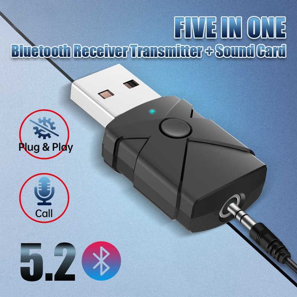 Nuovo cinque in uno Bluetooth 5.2 Ricevitore Trasmettitore Scheda audio per computer USB 3.5 Ricevitore Bluetooth per auto Bluetooth Stick