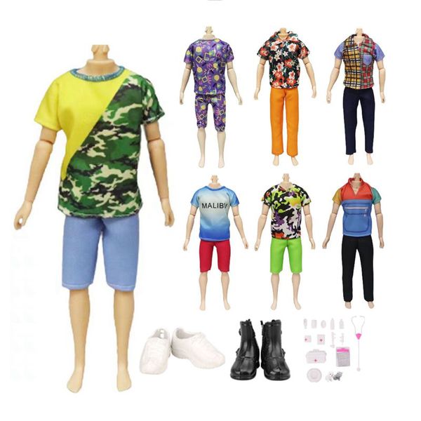 Ken Doll Giyim Şık Erkekler Bebek Giyim Aksesuarları 7 Üst ve Pantolon+15 Set Tıbbi Araçlar DIY Çocuk Giyinme Oyunu