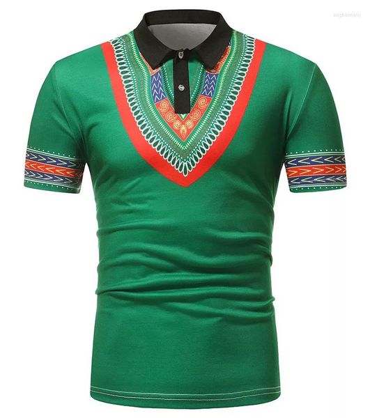 Etnik Giyim Afrikalı Dashiki Polo T Shirt Erkekler Baskı Kırmızı Yeşil İnce Geleneksel Kısa Kollu Çarpış