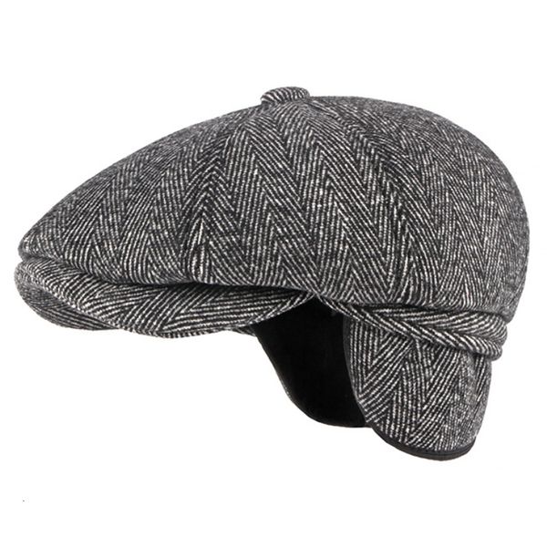 Berets ht3336 Осенняя зимняя шляпа Шляпа густая теплые мужчины мужской винтажный шерсть дедушка дедушка пвлубит восьмиугольный Sboy Flat 230509