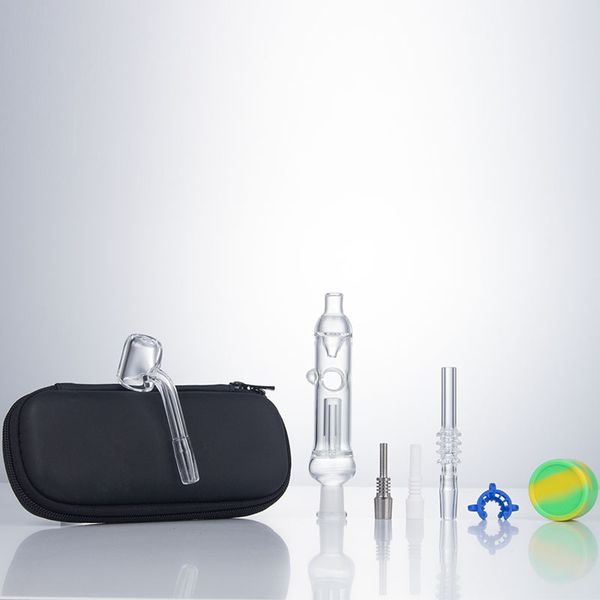 NC018 Shisha-Pfeifen-Set, Luftloch, recycelter Luftstrom, Glasrohre, 10 mm, 14 mm, Metall, Keramiknägel, Quarz-Banger-Spitzen, Clip-Hülle, Dab-Bongs