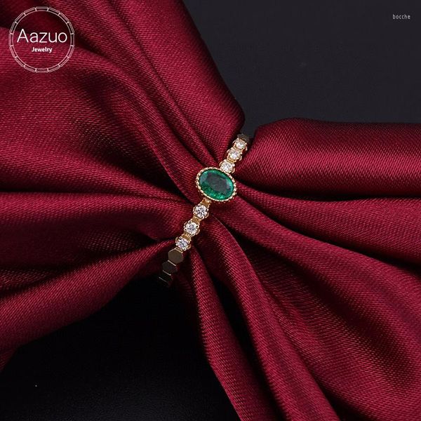 Cluster Ringe Aazuo Real 18 Karat Gelbgold Diamant H SI Natürlicher Smaragd Oval Begabt für Frauen Au750