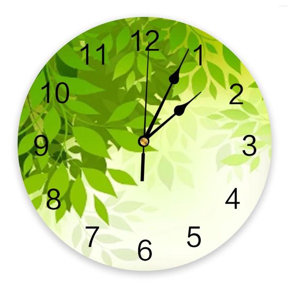 Orologi da parete Gradiente di pianta di foglie verdi PVC Digital Orologio digitale Design moderno decorazione soggiorno grande orologio Mute sospeso