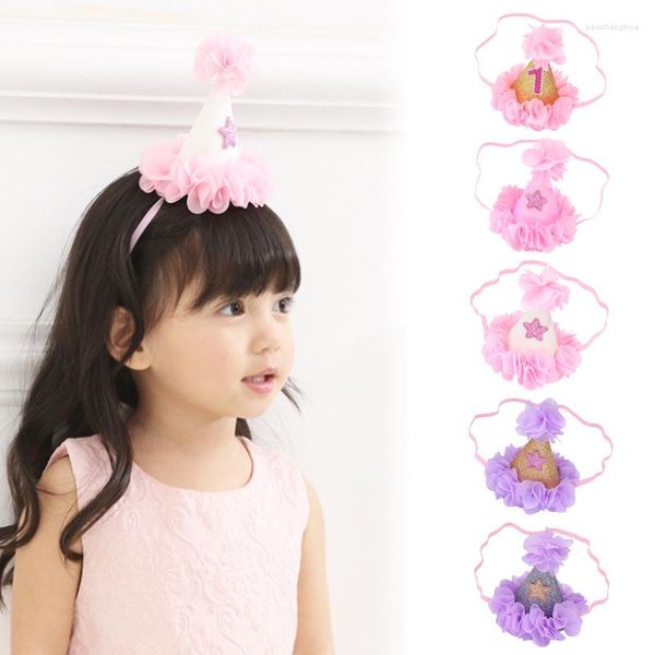 Accessori per capelli Boutique 10pcs Fashion Cute Glitter Star 1st Birthday Party Cap Fasce per capelli morbide Garza Cappello di pizzo floreale Fasce per capelli