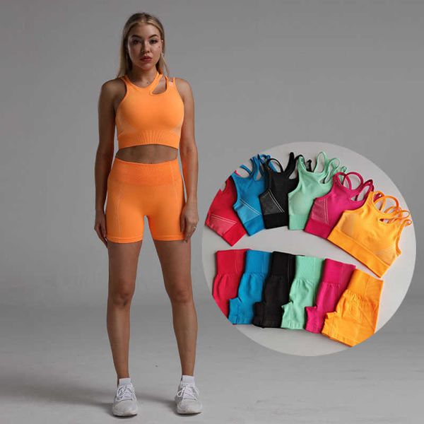 Yoga Kıyafetler Dikişsiz Yoga Setleri Kadınlar İçin Yaz Egzersiz Giysileri Spor Sütun Salonu Şortları Kadın Spor Takımını Çalışan Spor Giyim Fitness Giyim AA230509