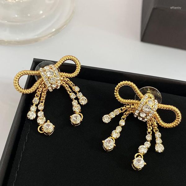 Baumeln Ohrringe 2023 Berühmte Designer Marke Kristall Bogen Gold Luxus Frauen Top Qualität Süße Phantasie Schmuck Boutique Trend