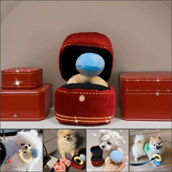 Brinquedos anel caixa cão brinquedo de pelúcia conjunto filhote de cachorro macio amor diamante recheado mastigar brinquedos escondido comida faz som bonito animal de estimação divertido brinquedo acessórios