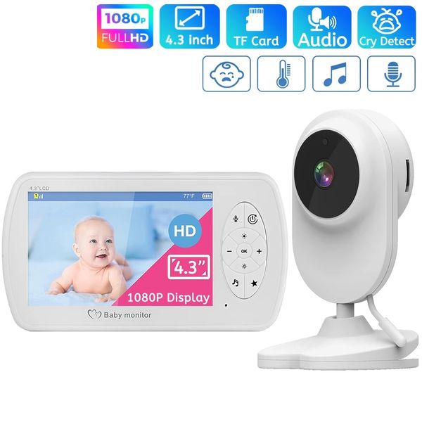 Monitor de bebê sem fio de 4,3 polegadas Monitor de bebê 1080p HD VÍDEO DE AUDIOMENTO MONITOR DE TEMPERATURA DO BABIL