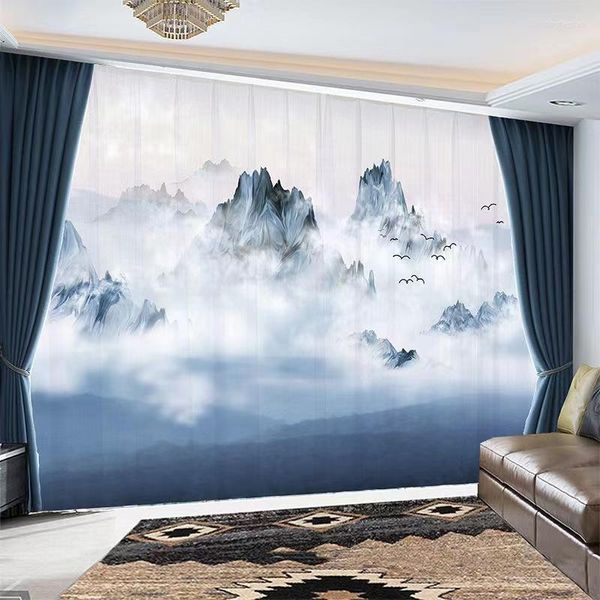 Vorhang Custom Chiffon Sheer Fenstervorhang für Schlafzimmer Wohnzimmer Mountain Hills Top in Wolkenlandschaft