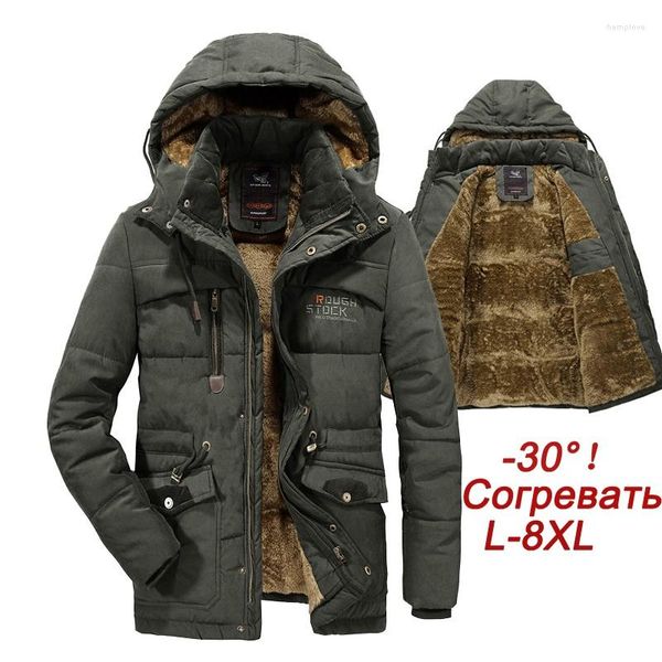 Men's Down Plus Tamanho 8xl Jaqueta de lã de inverno Homens espessos parkas de parques casacos com capuz masculino com casaco de algodão macho de casacos de quebra-vento com algodão com algodão