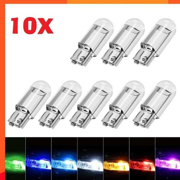 Novo super brilhante 10 PCs W5W 194 T10 LED vidro alojamento COB Bulbo de carro 6000k Verde azul azul vermelho Placa de placa de placa de lâmpada Luz de cúpula