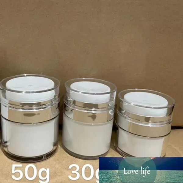 Bottiglia di crema per barattolo senz'aria acrilica all'ingrosso con collare d'argento Bottiglie di imballaggio per pompa cosmetica per vasetti di lozione sottovuoto 15G 30G 50G