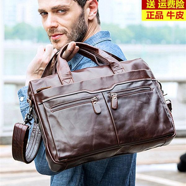 Aktentaschen Vintage Echtes Leder Tasche Natürliches Öl Wachs Kuh Business Herren Aktentasche